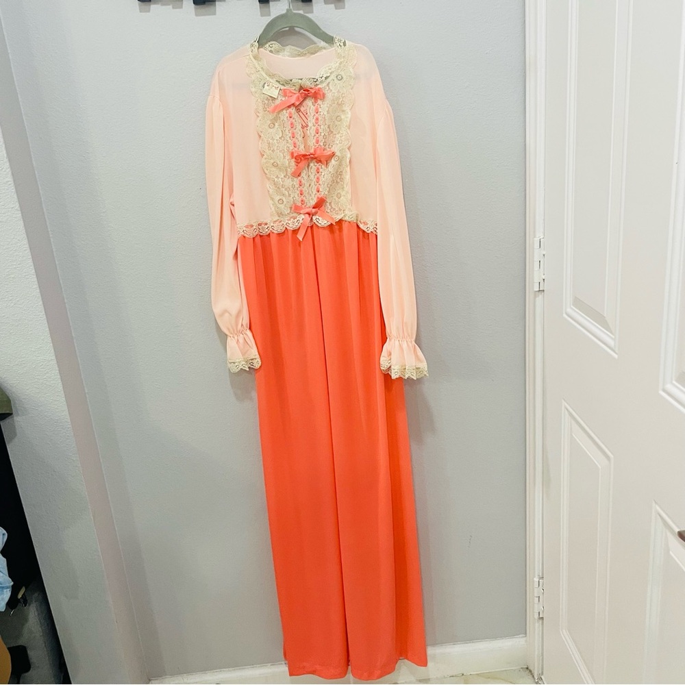 Deadstock Vintage Gillies By Gilead Coral Maxi Slip Sleep Dress Womens Size S